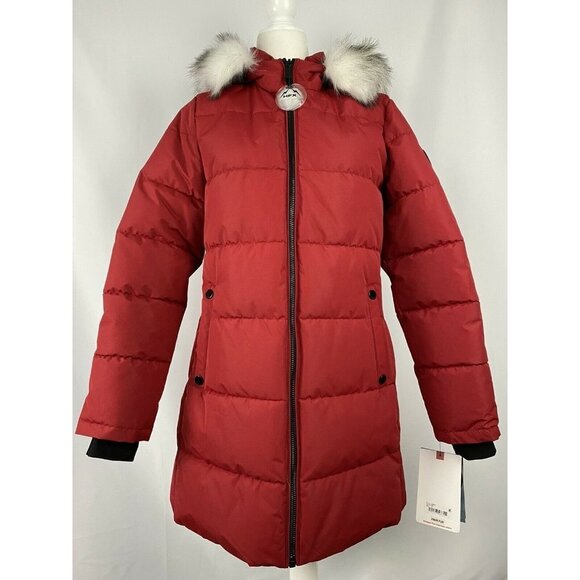 Halifax HFX Women's Hooded Faux-Fur-Trim Puffer Coat, Red, S